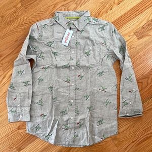 Cat & Jack Boys Gray Husky Button Down Dino Shirt NWT